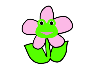 【カエルのイラスト】ピンクのお花とカエル