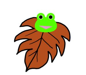 【カエルのイラスト】茶色の葉っぱとカエル